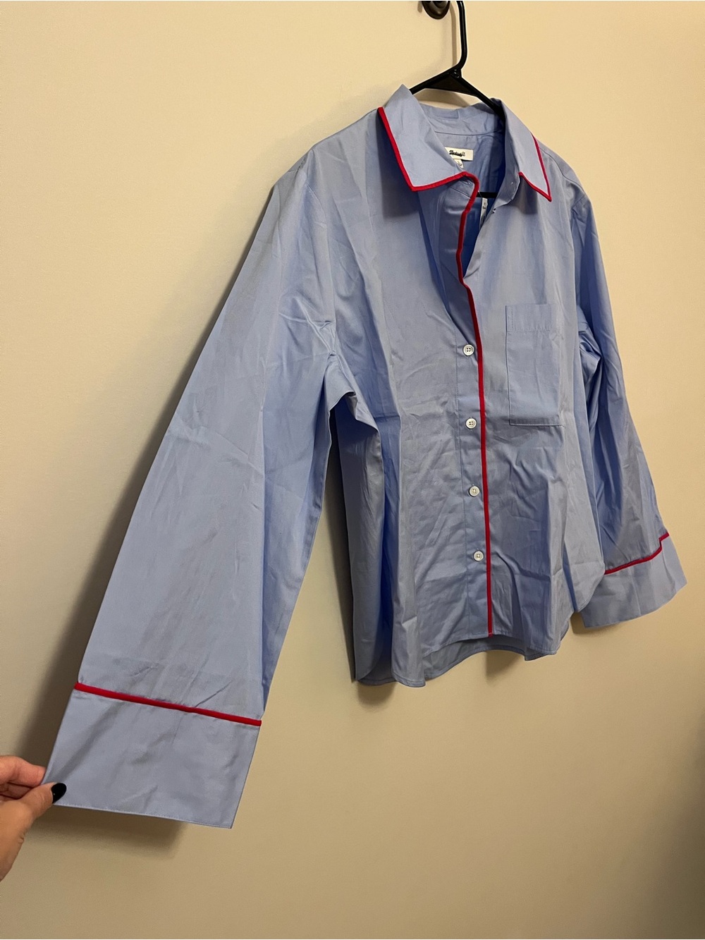 Madewell Light Blue Long-Sleeve Shirt with Red Piping - Picture 6 of 9